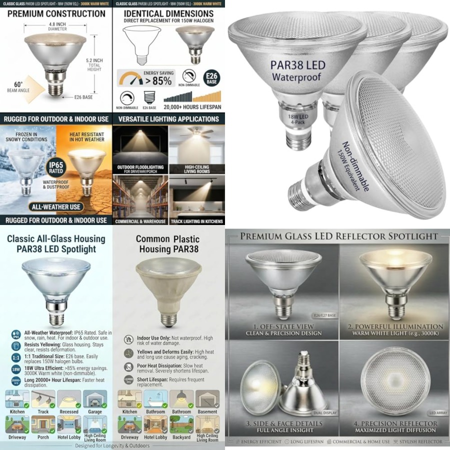 Led Flood Light - مصابيح LED زجاجية عاكسة PAR38، ضوء