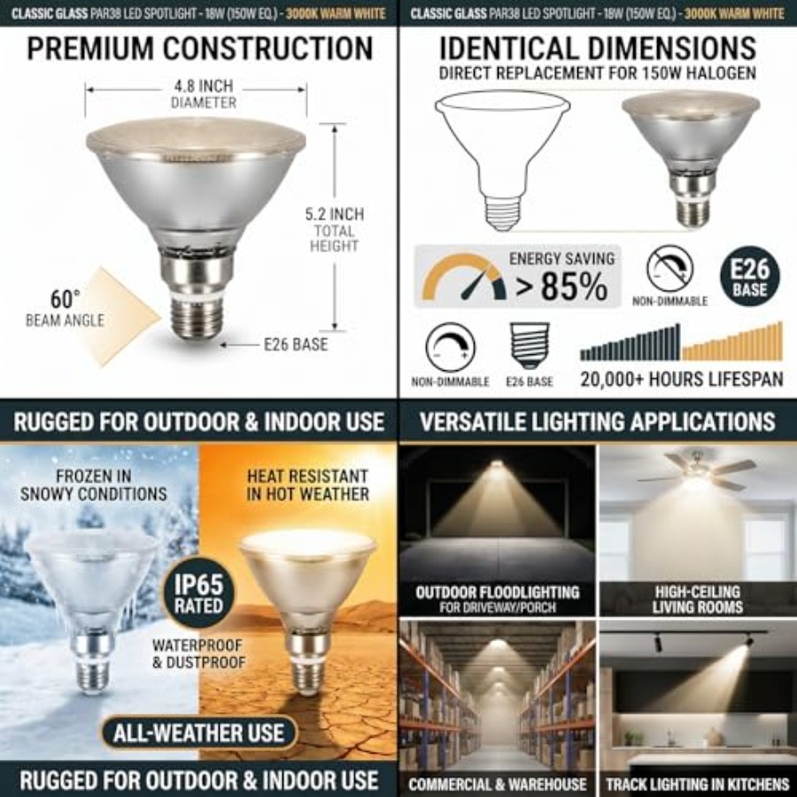 مصابيح LED زجاجية عاكسة PAR38، - مراجعة Led Flood Light وسعره